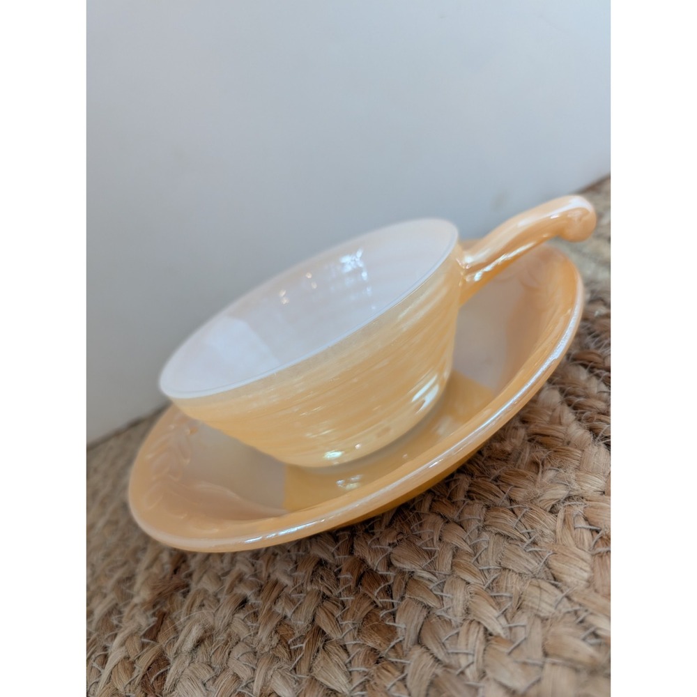 Vintage Fire King‎ Ovenware Peach Lustre Beehive Bowl W/Handle & a 7.5"  Bowl